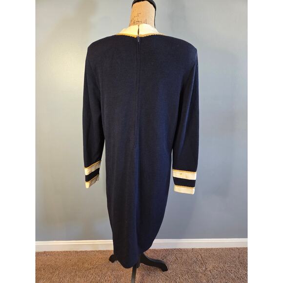 St John Marie Gray midi length dress nautical rope blue vneck long sleeves 12 - Picture 4 of 10